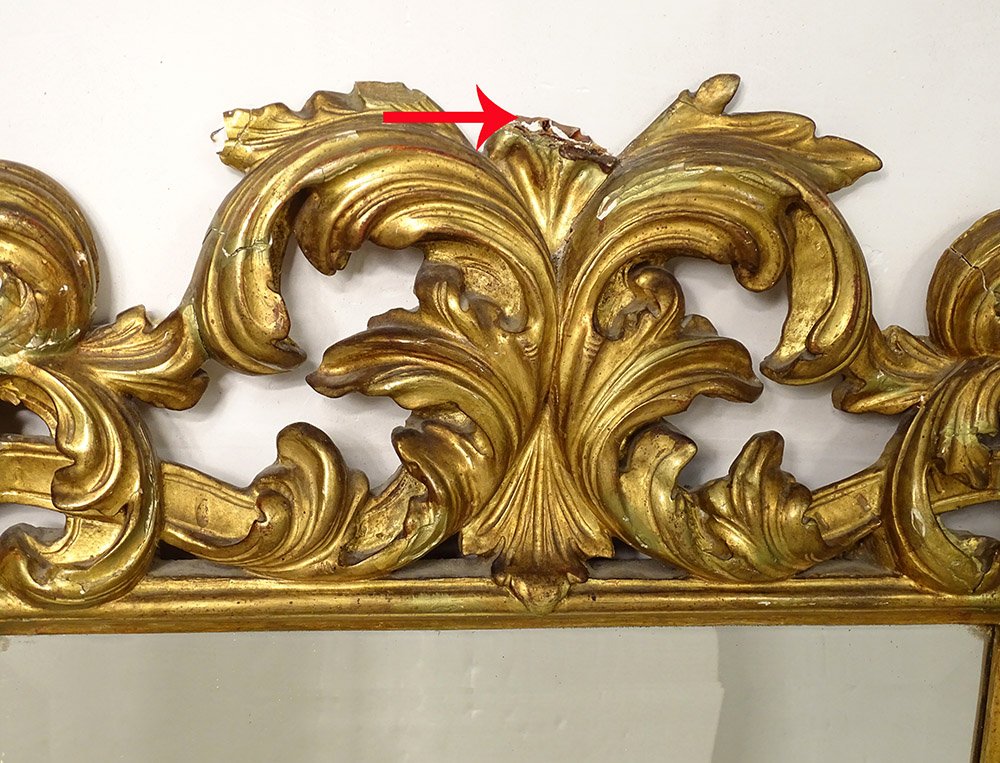 Mirror Italy Carved Gilded Wood Foliage Beveled Ice XIXth Century-photo-4