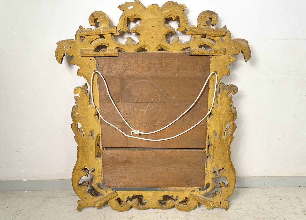 Mirror Italy Carved Gilded Wood Foliage Beveled Ice XIXth Century-photo-8