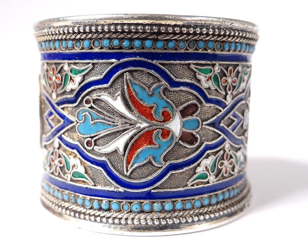 Napkin Ring Sterling Silver Russian Cloisonne Enamel Moscow 67,48gr XIXth-photo-3