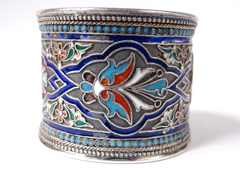 Napkin Ring Sterling Silver Russian Cloisonne Enamel Moscow 67,48gr XIXth-photo-1