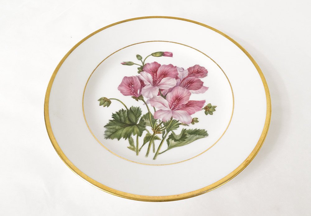 Assiette En Porcelaine Peint Main Décor De Fleur Liseret Doré XIXème