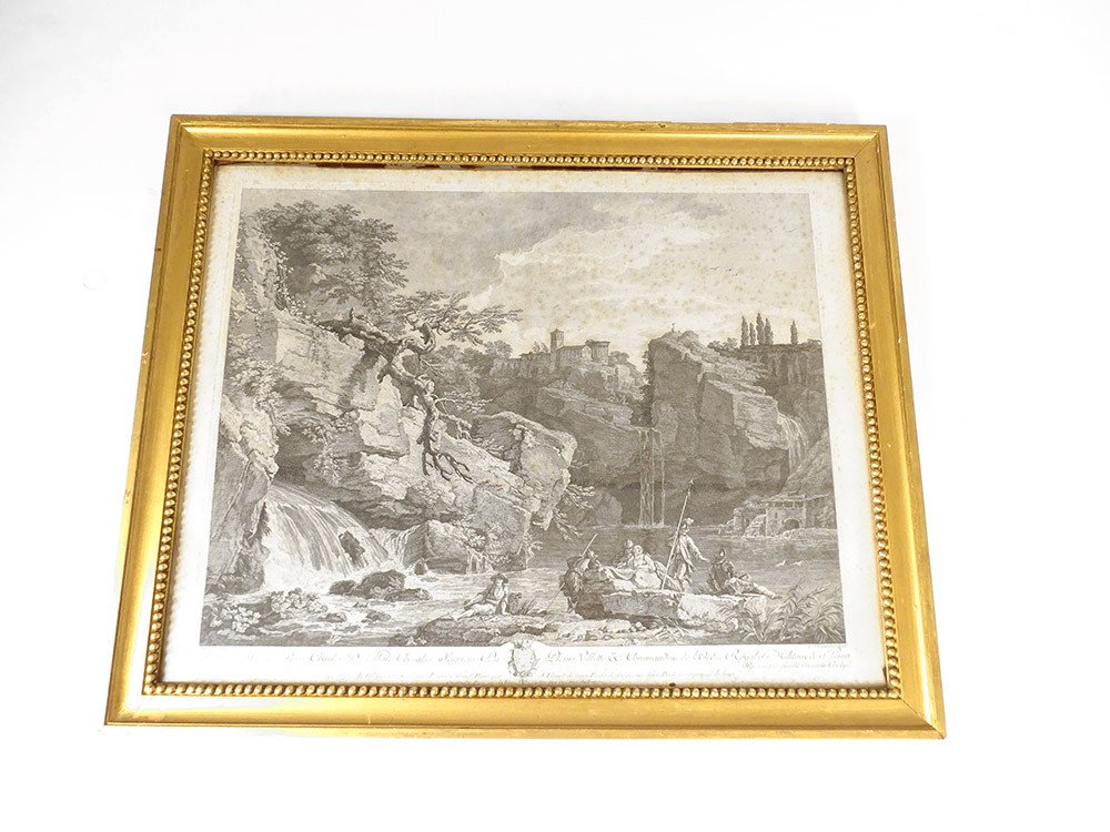 Engraving Golden Wood Frame Soldier River Pierre Charles De Villette Nineteenth