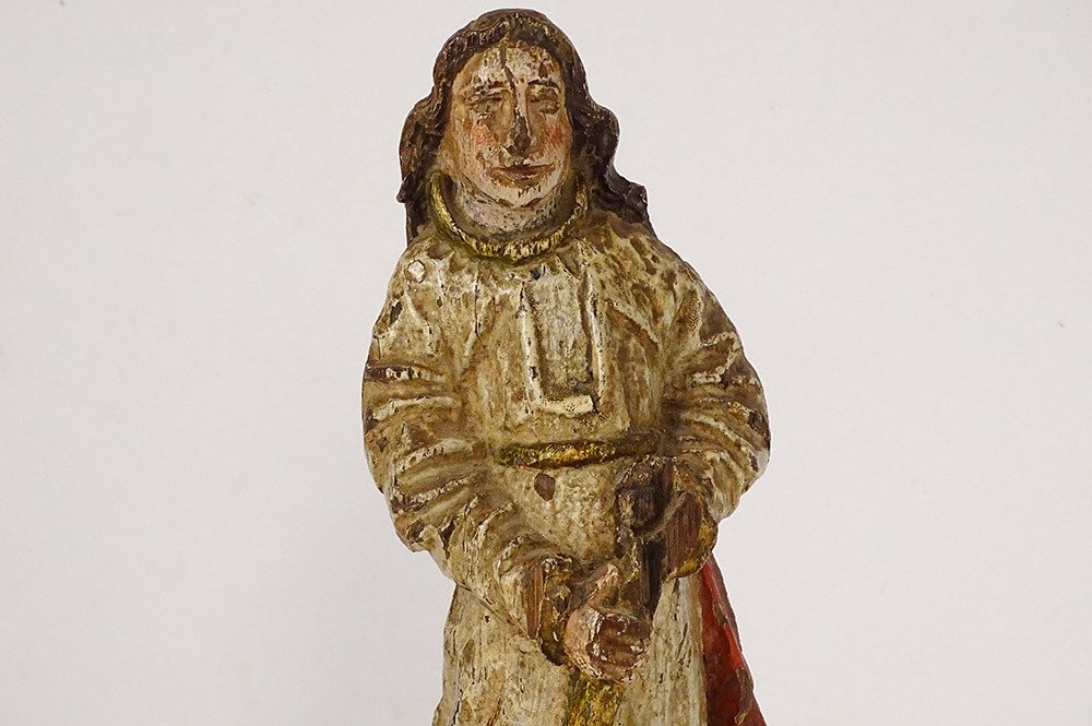 Statuette Bois Sculpté Polychrome Saint XVIIIème Siècle-photo-2