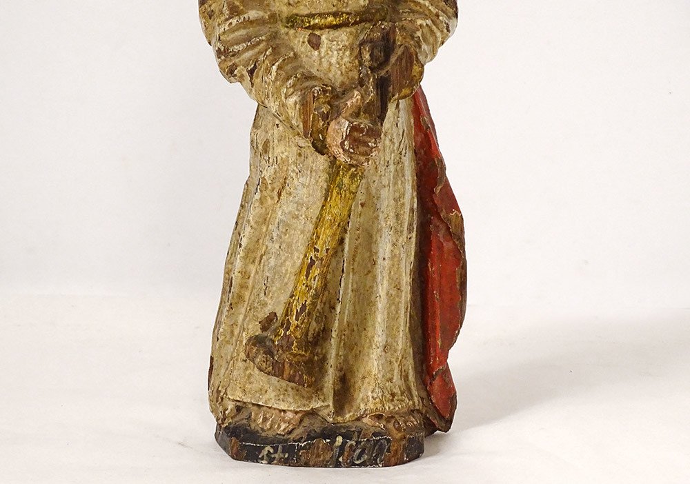 Statuette Bois Sculpté Polychrome Saint XVIIIème Siècle-photo-3