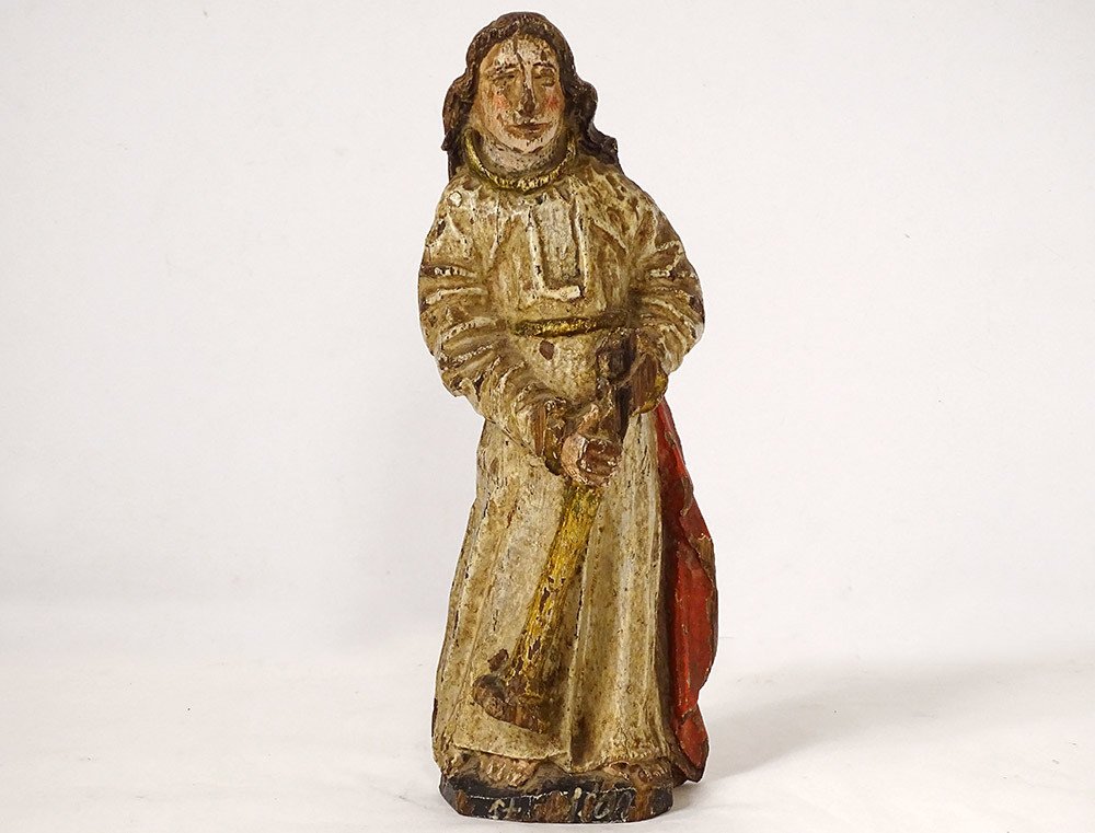 Saint XVIIIth Century Carved Polychrome Wood Statuette