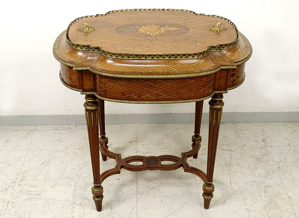 Table Jardinière Marqueterie Instruments Musique Bronze Napoléon III XIXème