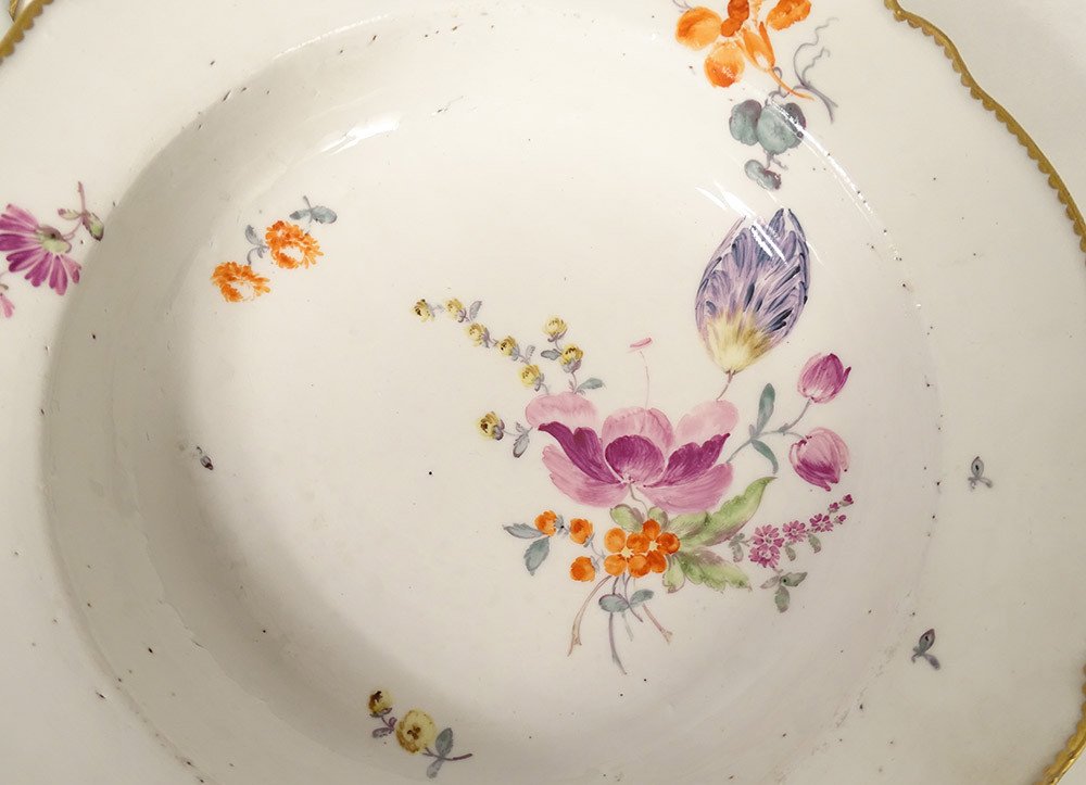 6 Hollow Plates Meissen Porcelain Eighteenth Taste Flowers Nineteenth Gilding-photo-4