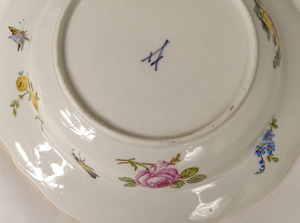 6 Hollow Plates Meissen Porcelain Eighteenth Taste Flowers Nineteenth Gilding-photo-2