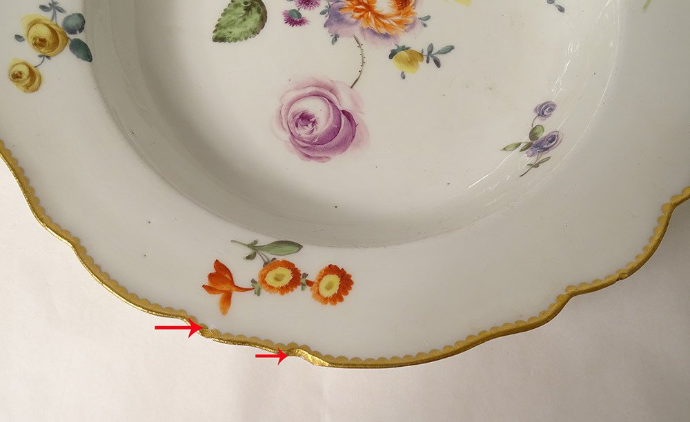 6 Hollow Plates Meissen Porcelain Eighteenth Taste Flowers Nineteenth Gilding-photo-8