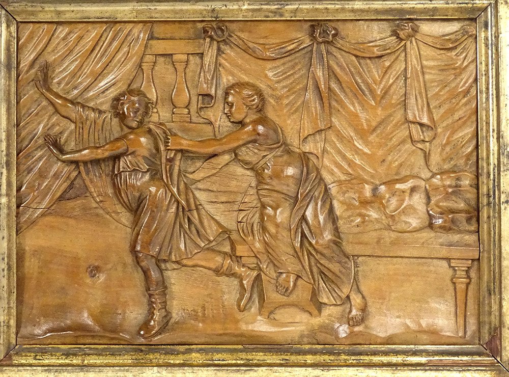 Carved Panel Half Round Bump Character Fleeing Woman Antique Late Eighteenth-photo-2