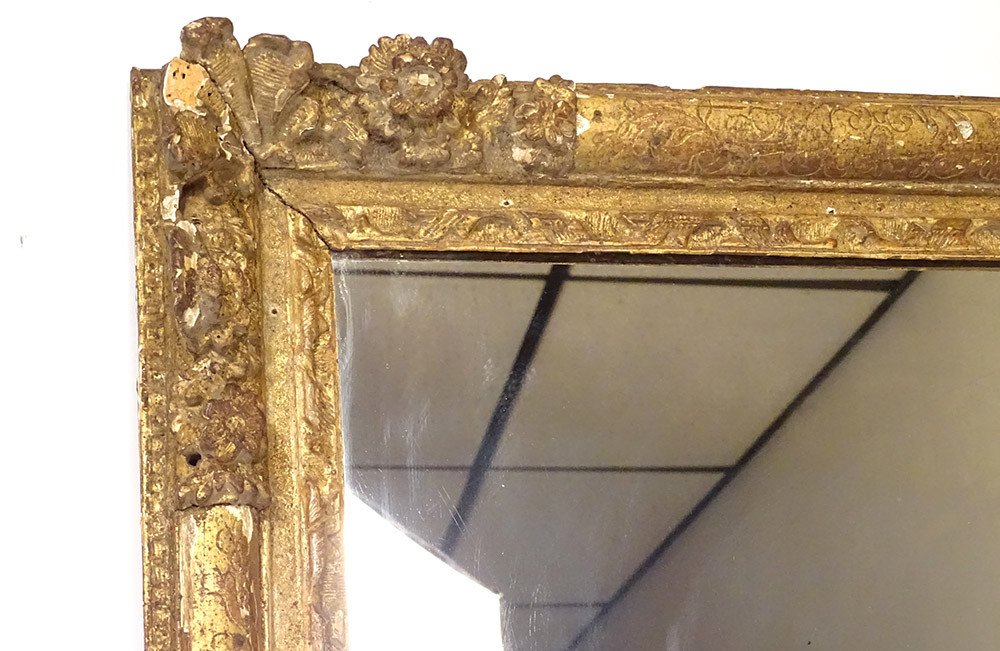 Mirror Louis XIV Régence Carved Wood Gilded Flowers Shell Ice XVIIIth-photo-4