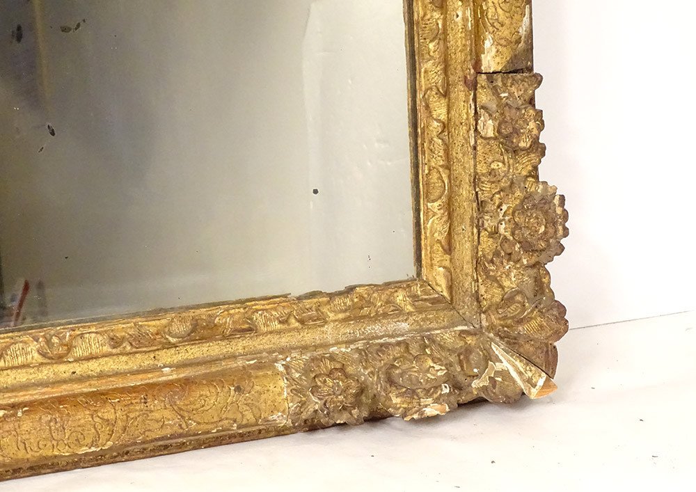 Mirror Louis XIV Régence Carved Wood Gilded Flowers Shell Ice XVIIIth-photo-2