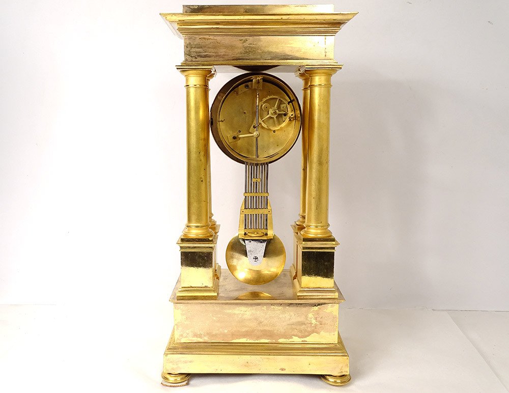 Pendule Portique à Colonnes Bronze Doré Flocard Paris Empire Clock XIXème-photo-5