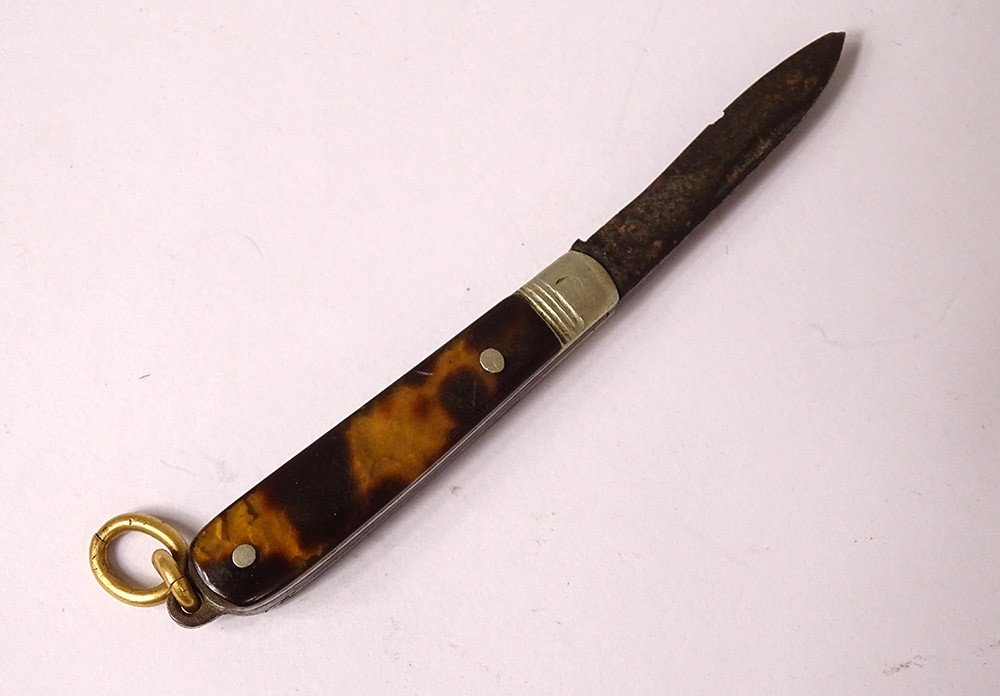 Small Pocket Knife Miniature Tortoiseshell XIXth Century-photo-2