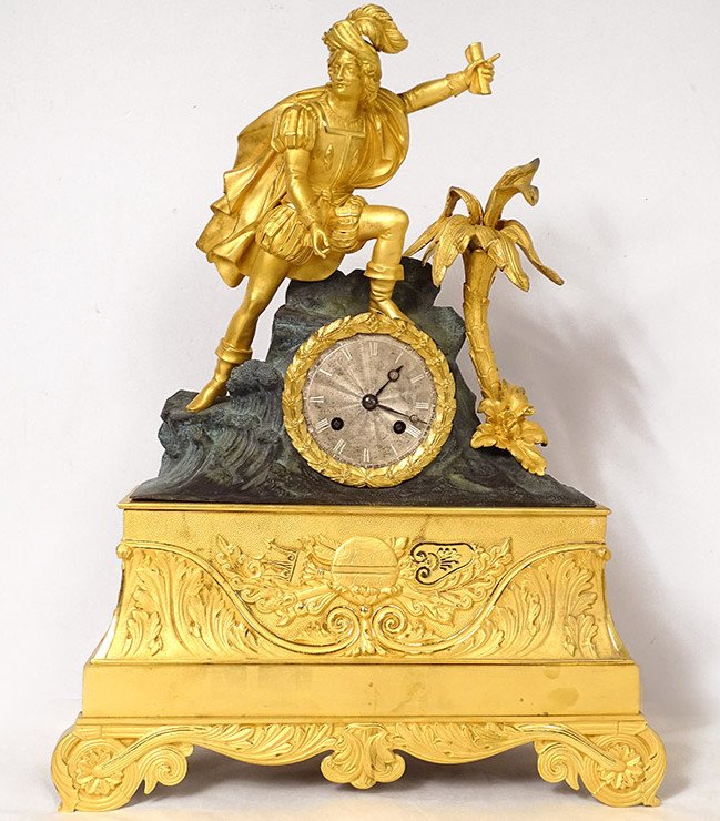 Restoration Clock Gilt Bronze Christopher Columbus America XIXth Century