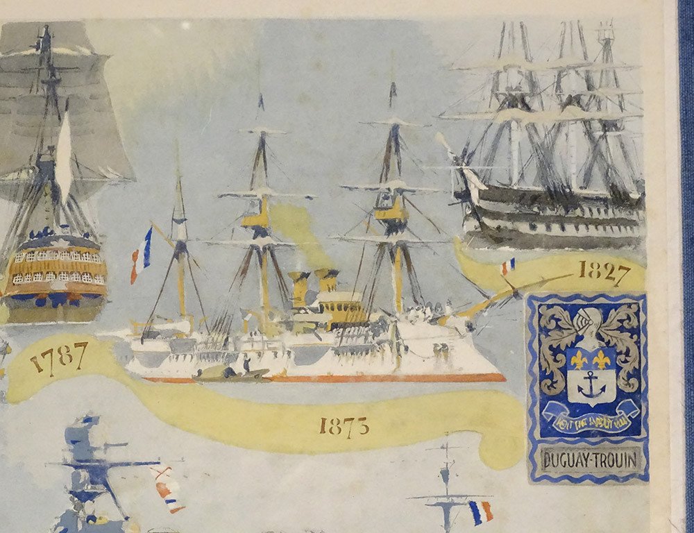 Gouache Albert Brenet Boats Ship Frigate Duguay-trouin Coat Of Arms Twentieth-photo-4