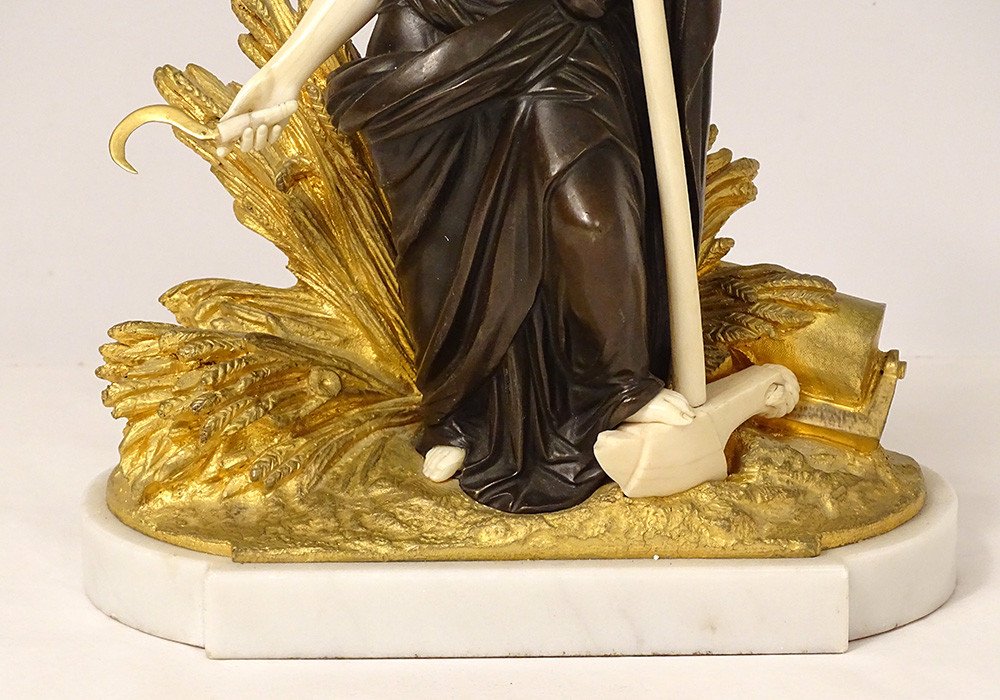 Sculpture Chryselephantine Statuette Woman Allegory Harvest Agriculture Nineteenth-photo-3