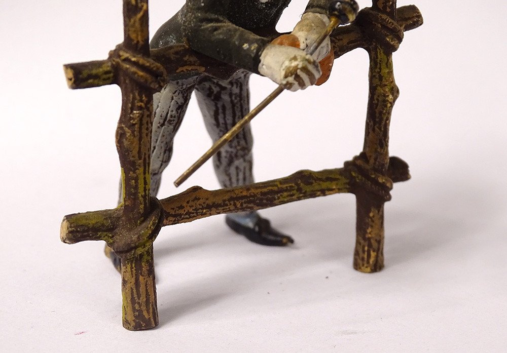 Small Vienna Bronze Sculpture Character Dandy Cane Field Racing Nineteenth-photo-3