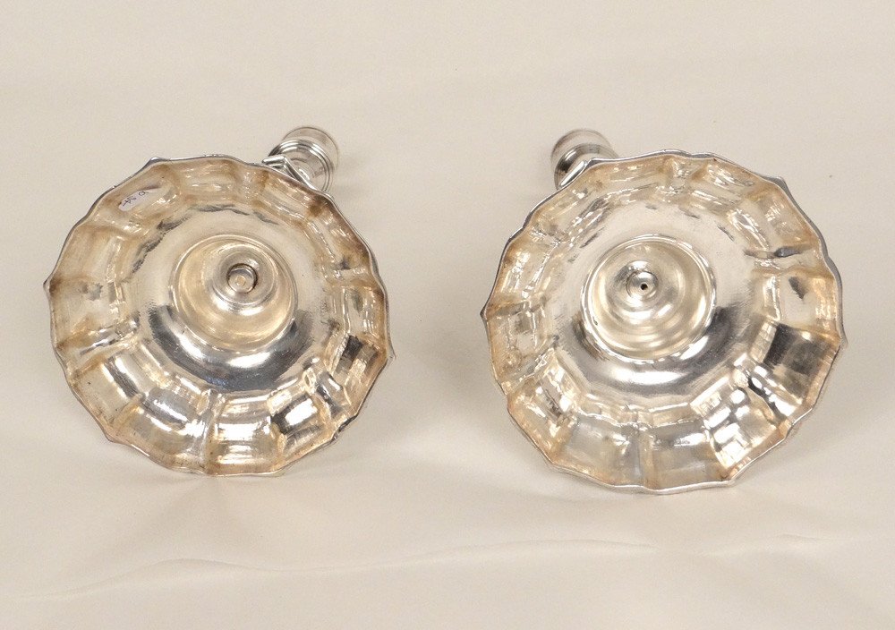 Pair Candlesticks Flambeaux Regency Silver Bronze Shells 18th-photo-4