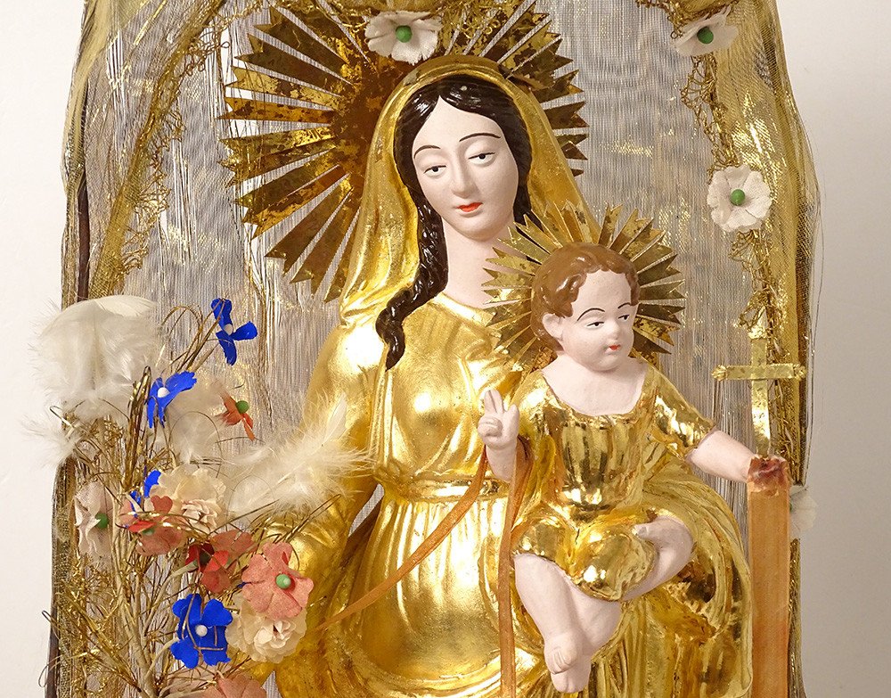 Great Virgin Of Marseille Santibelli Terracotta Child Jesus Globe XIXth-photo-4