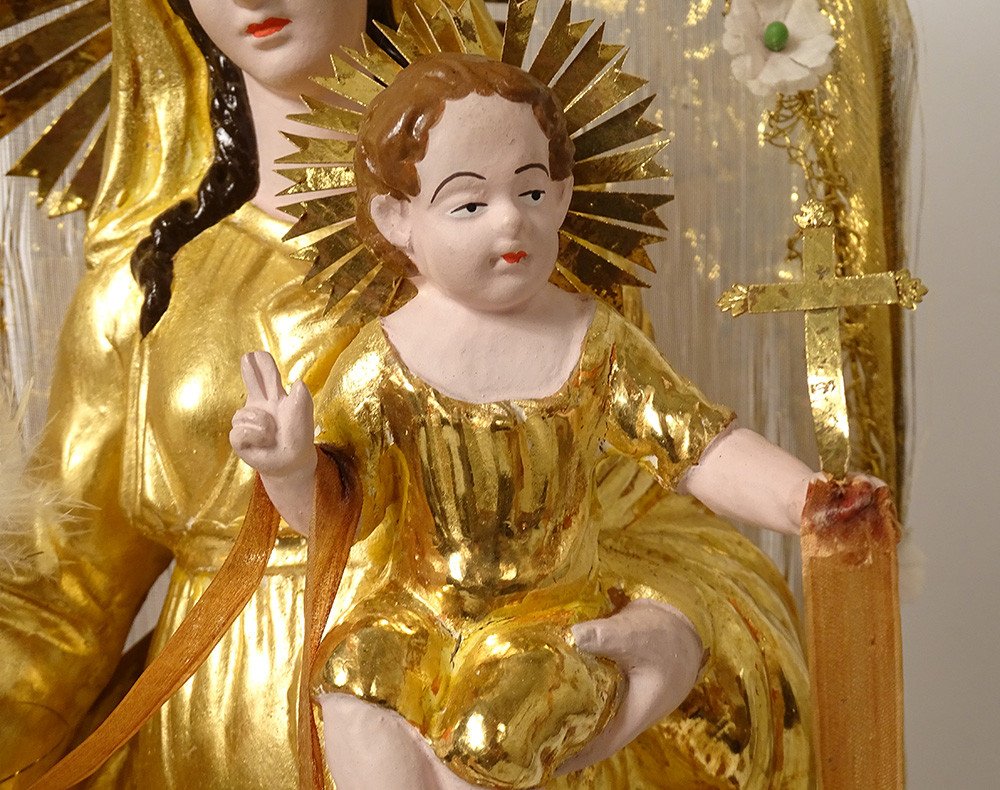 Grande Vierge de Marseille Santibelli Terre Cuite Enfant Jésus Globe XIXème-photo-2