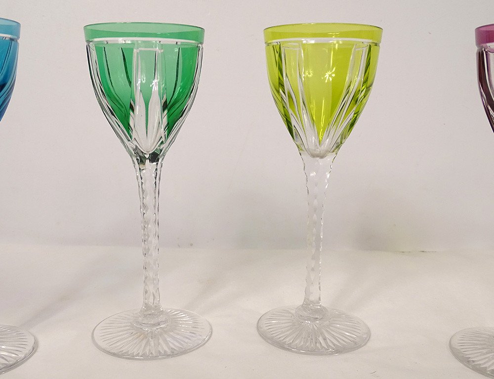 6 Glasses White Wine Porto Cristal Saint-louis Color Art Deco XXth Century-photo-3