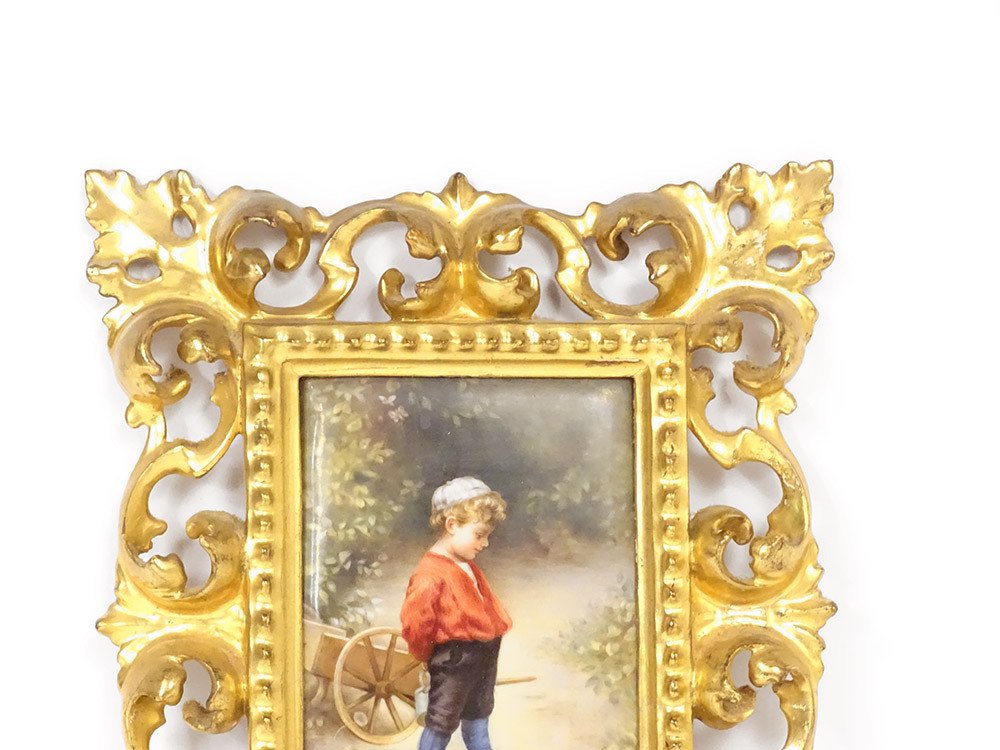 Peinture sur Porcelaine Tableau Enfant Cadre Bois Doré Lanfant de Metz 19è-photo-2