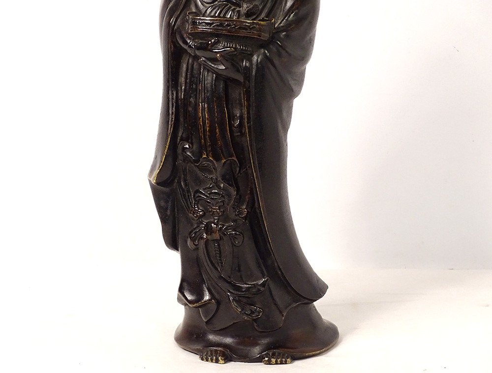 Statuette Sculpture Bronze Goddess Kannon Bosatsu Fish Japan Meiji Nineteenth-photo-3