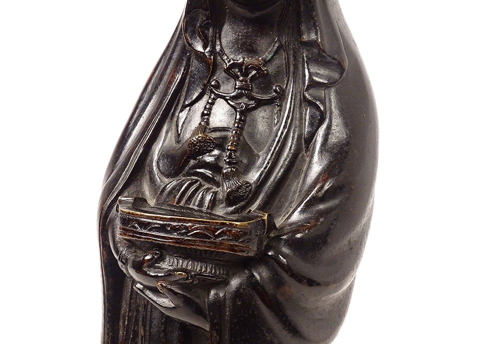 Statuette Sculpture Bronze Goddess Kannon Bosatsu Fish Japan Meiji Nineteenth-photo-1