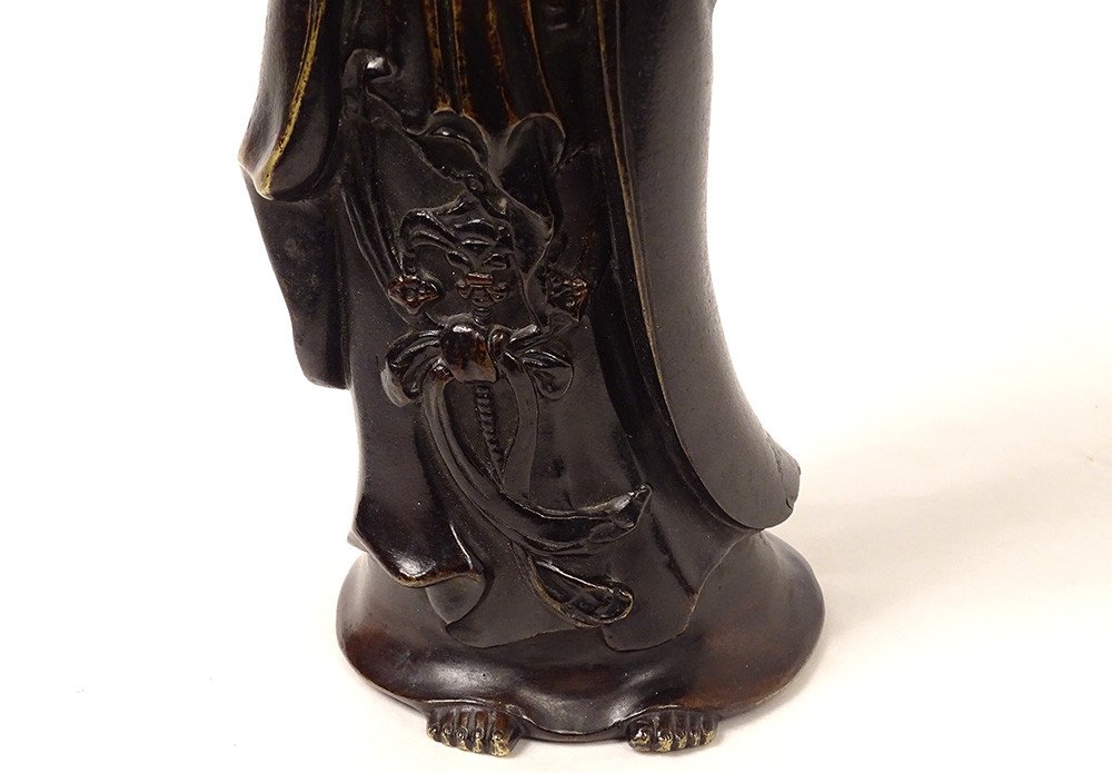 Statuette Sculpture Bronze Goddess Kannon Bosatsu Fish Japan Meiji Nineteenth-photo-3