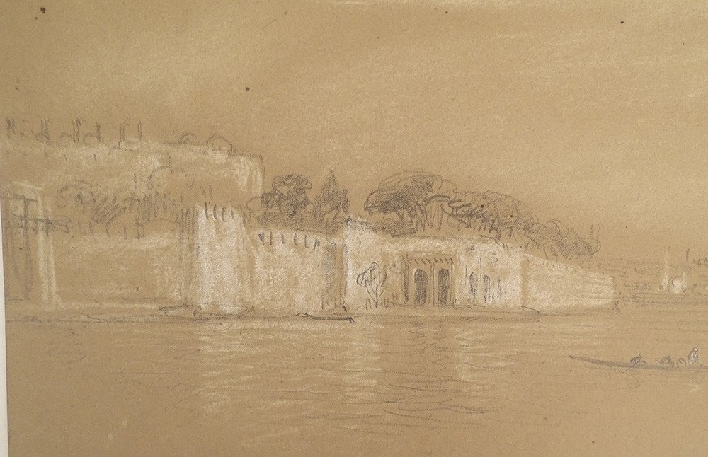 Dessin Théodore Gudin Arrivée Constantinople Turquie Paysage Mosquée 1839-photo-2