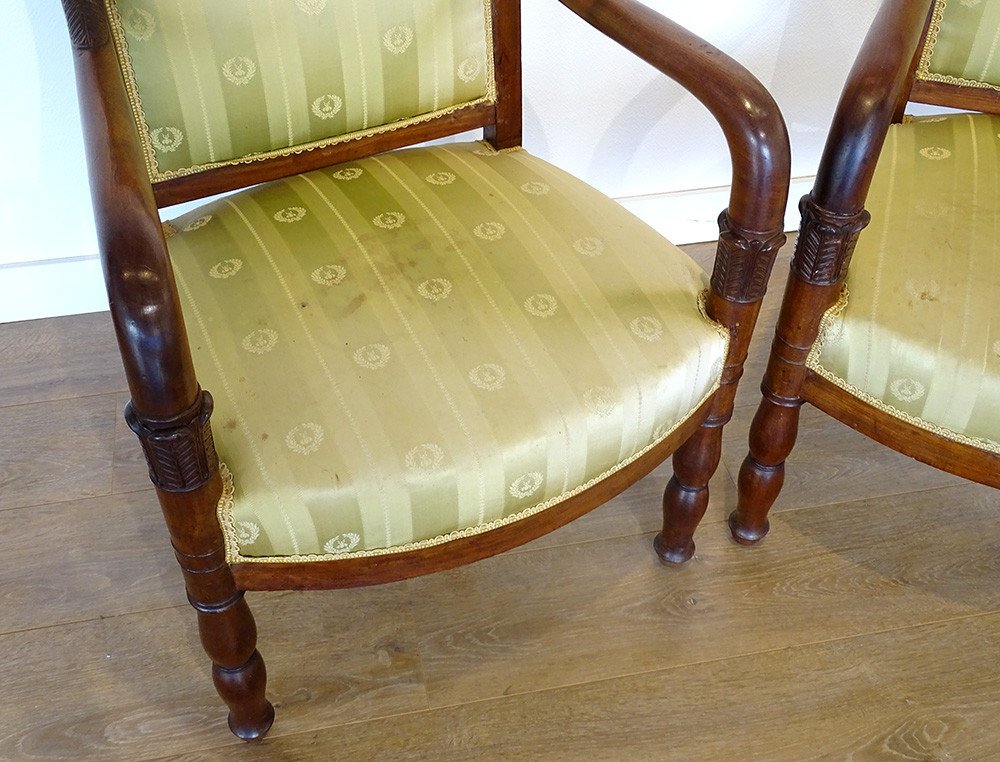 Pair Mahogany Armchairs Feet Jacob Palmettes I Empire XIXth Century-photo-3