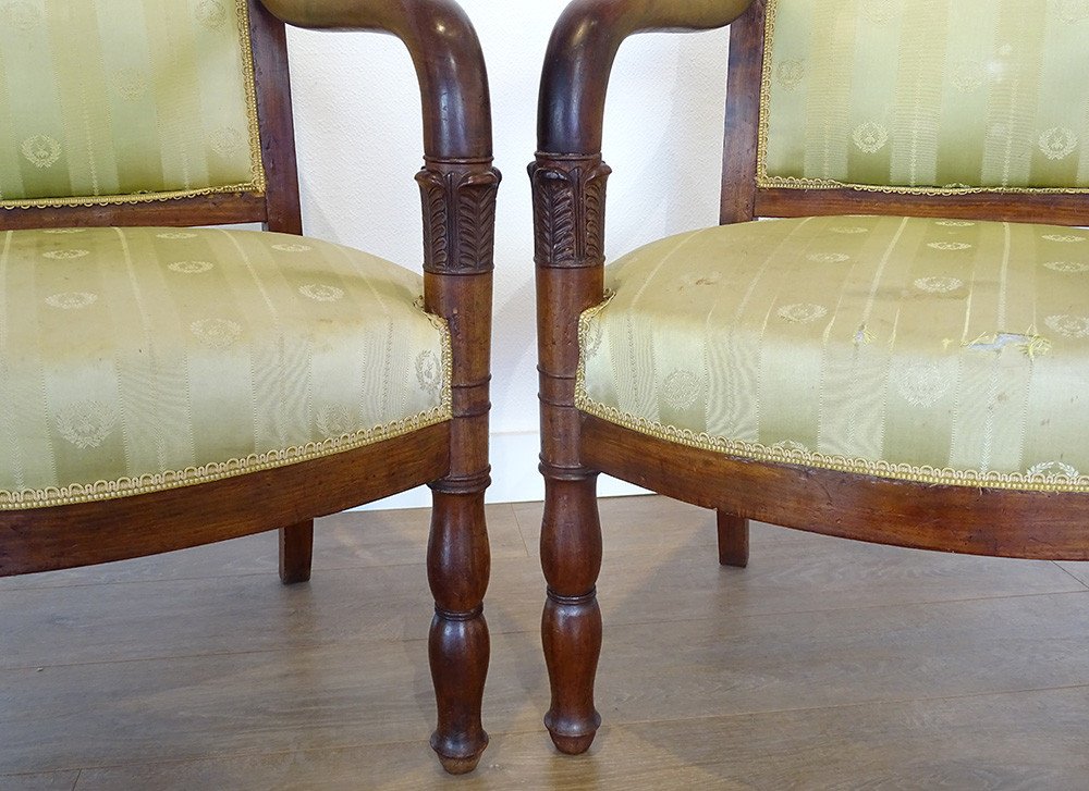 Pair Mahogany Armchairs Feet Jacob Palmettes I Empire XIXth Century-photo-2