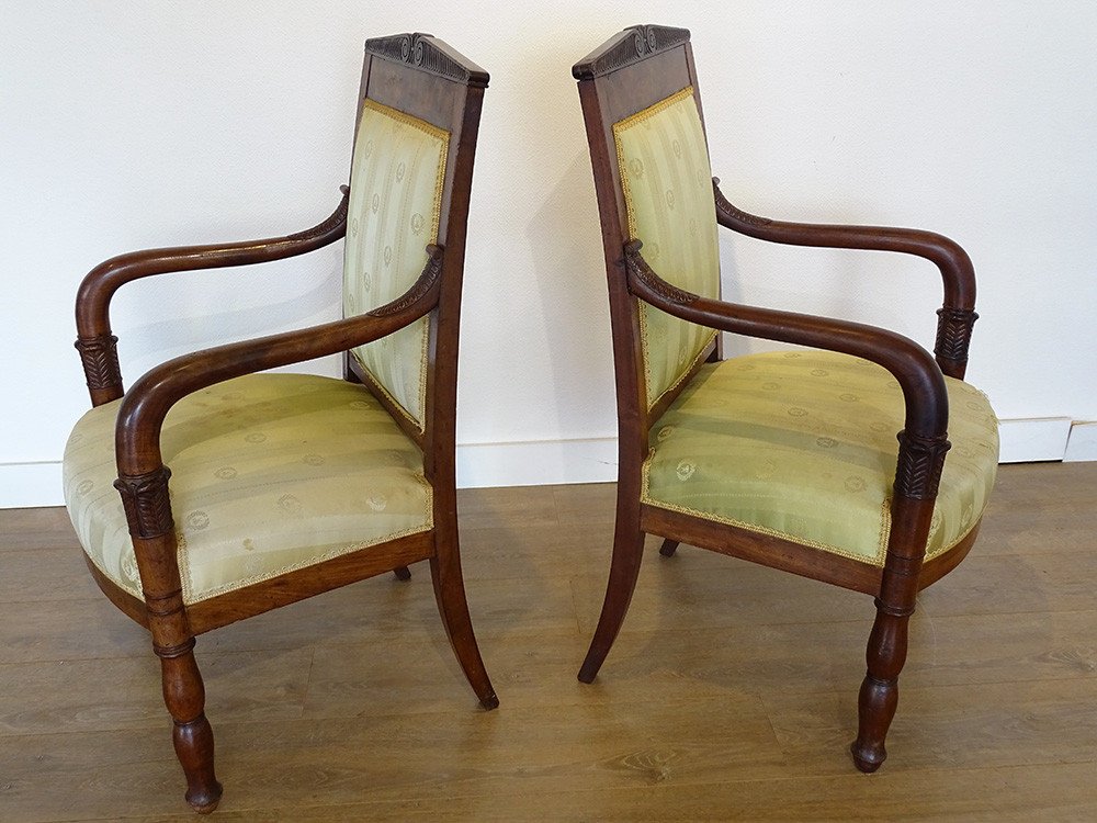 Pair Mahogany Armchairs Feet Jacob Palmettes I Empire XIXth Century-photo-5