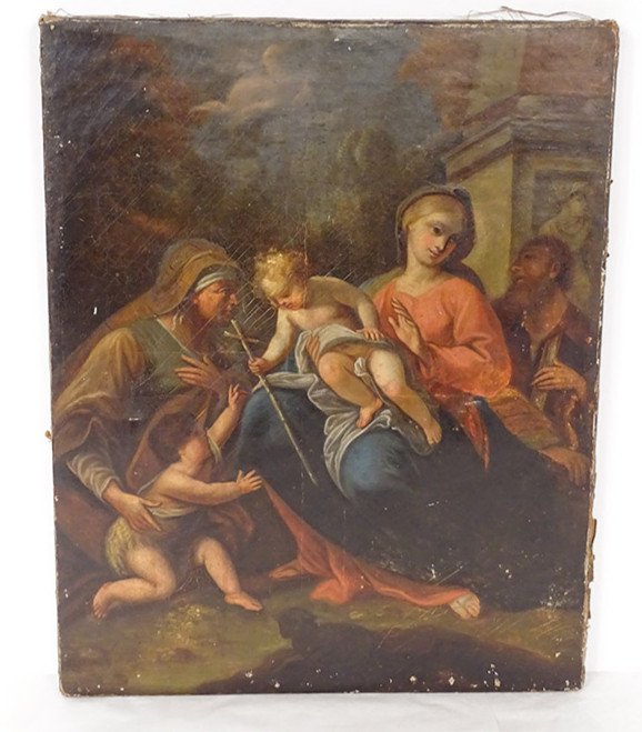 Hst Religious Painting Jesus Saint John The Baptist Holy Family Virgin Nineteenth