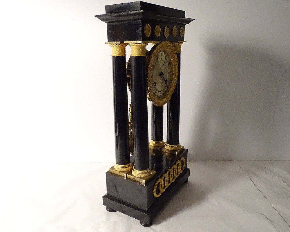 Pendulum Regulator Empire Columns Blackened Wood Gilt Bronze Seconds Nineteenth-photo-3