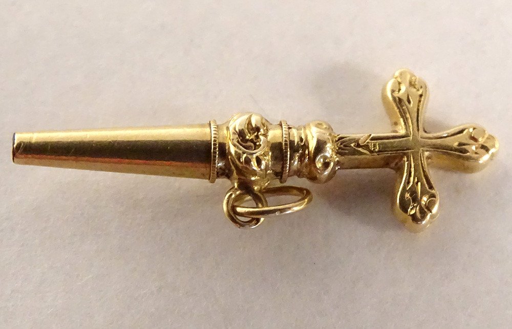 18k Solid Gold Watch Key Key Cross Pb 1.32gr XIXth Century-photo-4