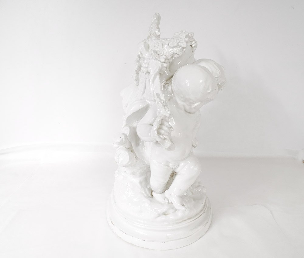 Sculpture Auguste Moreau Group Cherubs Putti Enamelled Porcelain XIXth-photo-1