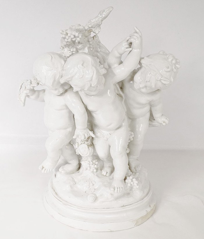 Sculpture Auguste Moreau Group Cherubs Putti Enamelled Porcelain XIXth