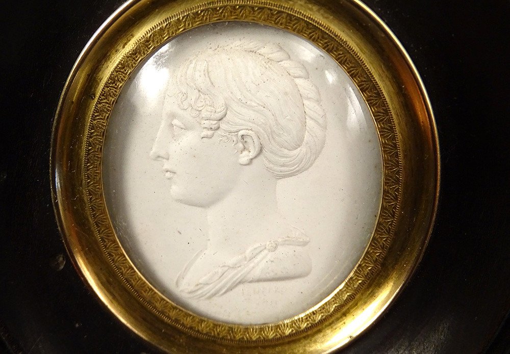 Portrait Profile Young Girl Empire Plaster Romain-vincent Jeuffroy Frame 19th-photo-4