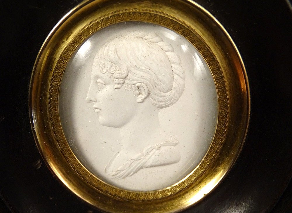 Portrait Profile Young Girl Empire Plaster Romain-vincent Jeuffroy Frame 19th