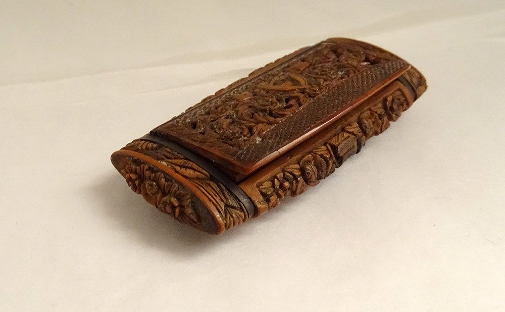 Snuff Box Corozo Carved Birds Shield Love Marine Work Nineteenth Century-photo-3