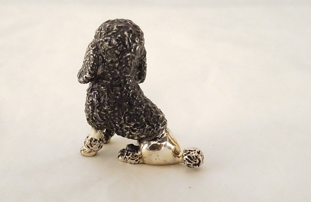 Small Sterling Silver Sculpture Sitting Poodle Dog 21.98gr XXth Century-photo-3