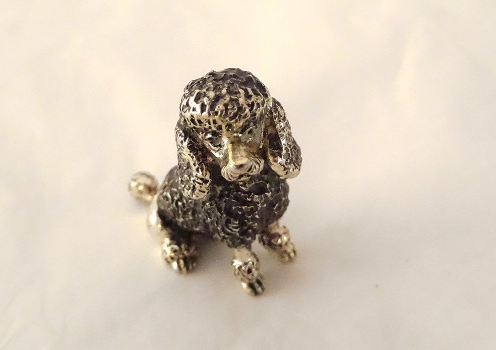 Small Sterling Silver Sculpture Sitting Poodle Dog 21.98gr XXth Century-photo-1
