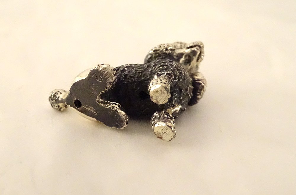 Small Sterling Silver Sculpture Sitting Poodle Dog 21.98gr XXth Century-photo-2