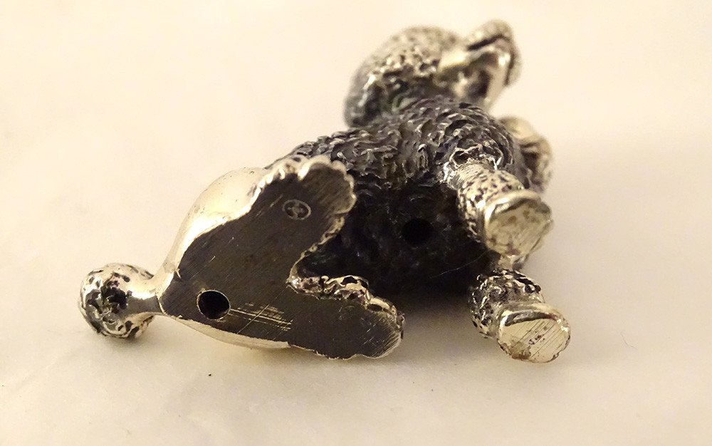 Small Sterling Silver Sculpture Sitting Poodle Dog 21.98gr XXth Century-photo-3