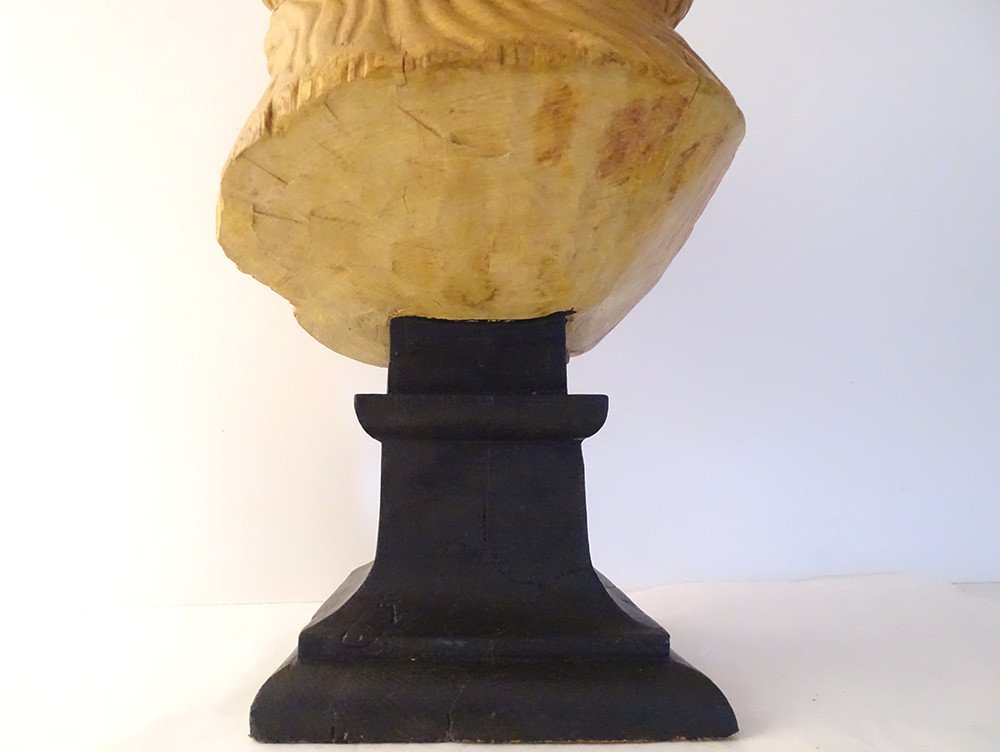 Head Sculpture Young Woman Aphrodite Carved Natural Wood Late 19th Century-photo-4