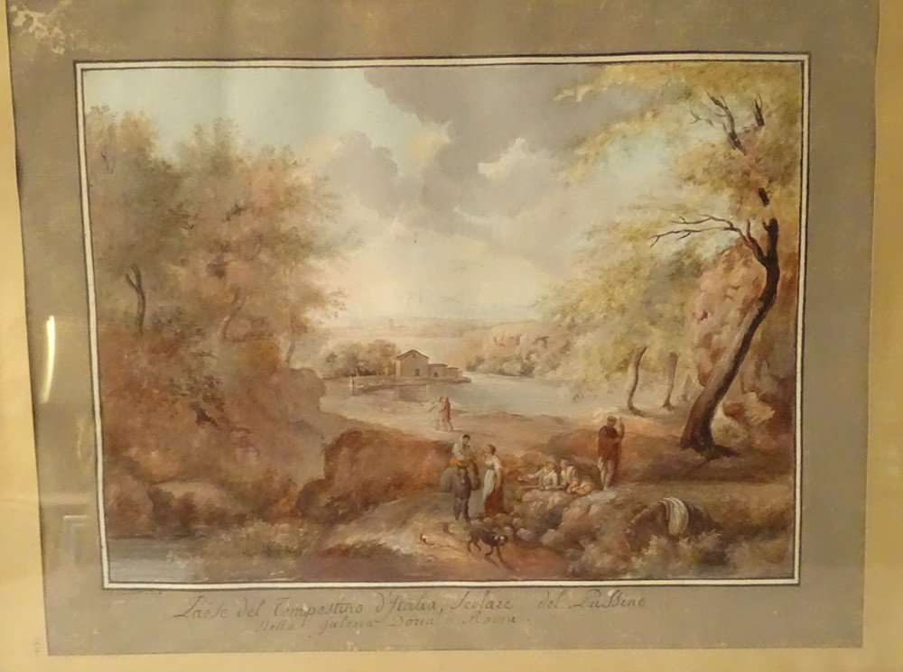 Gouache Landscape Italy School Poussin Galerie Doria Rome Montpetit 1806 Nineteenth-photo-2
