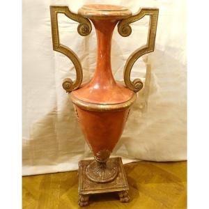 Large Decorative Vase Directoire Golden Polychrome Wood Amphora Late Eighteenth Century
