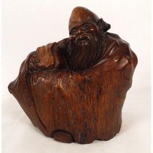 Statue Sculpture Wood Root God Longevity Shou Lao Shouxing China Twentieth